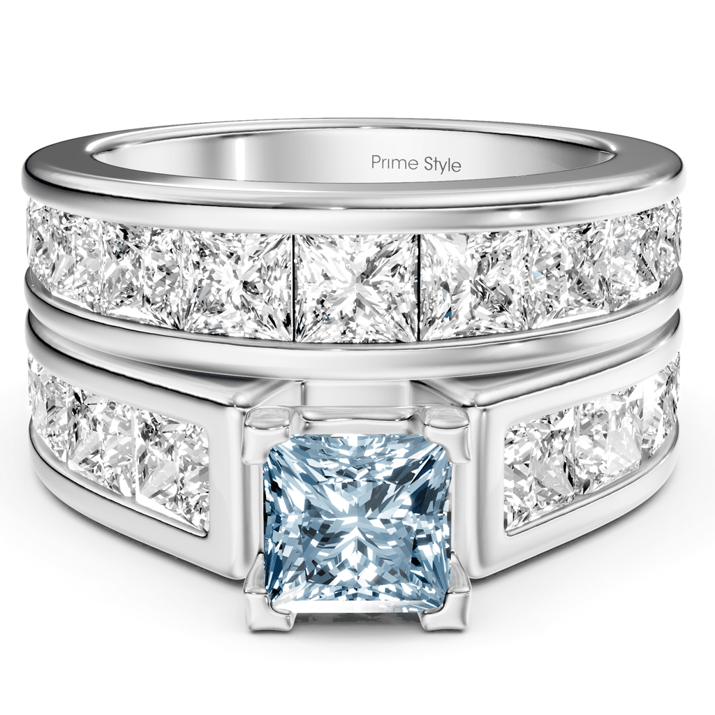 5.90-8.90 CT Princess Cut Fancy Blue Diamonds - Bridal Set