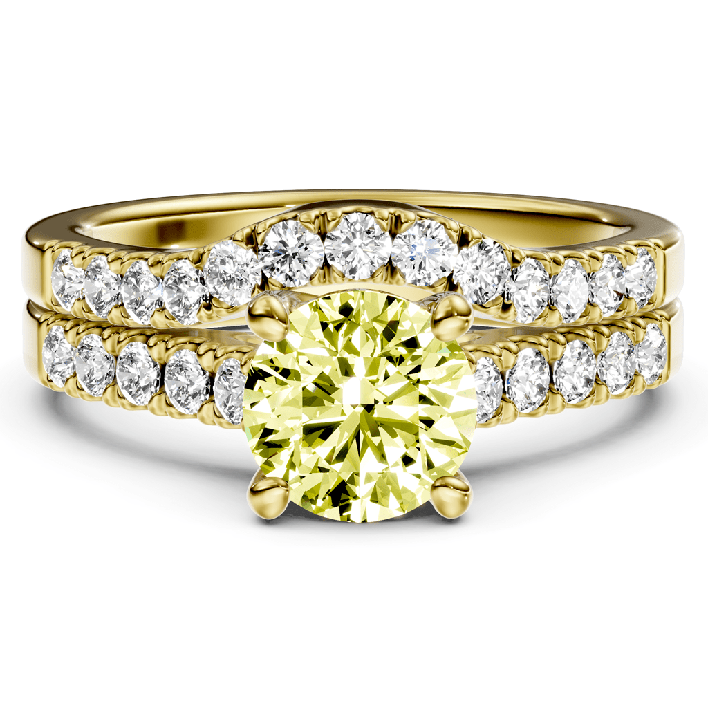 1.55 - 4.55 CT Princess & Round Cut Fancy Yellow Diamonds - Bridal Set - Primestyle.com