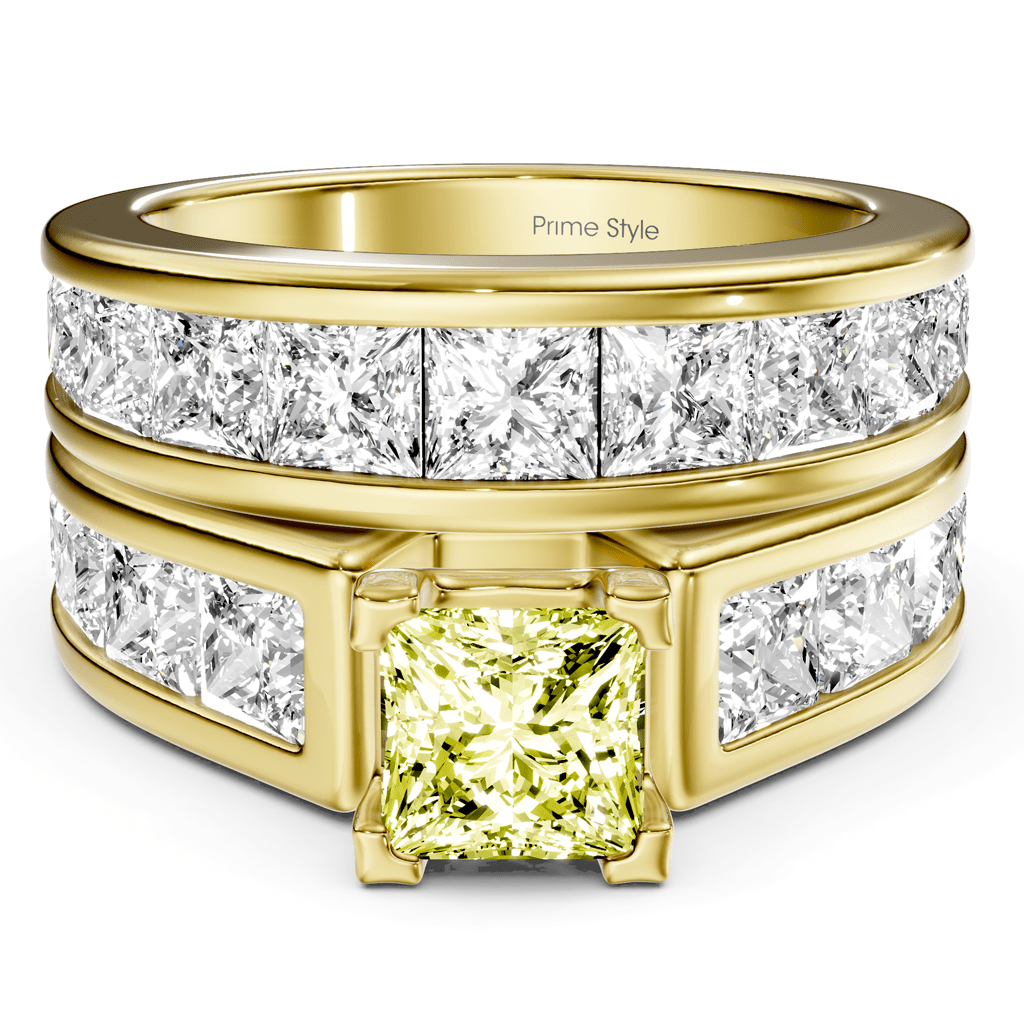 5.90 - 8.90 CT Princess Cut Fancy Yellow Diamonds - Bridal Set - Primestyle.com