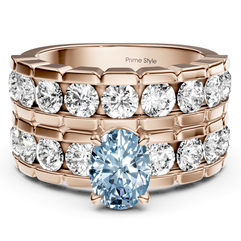 3.25-6.25 CT Oval & Round Cut Fancy Blue Diamonds - Bridal Set