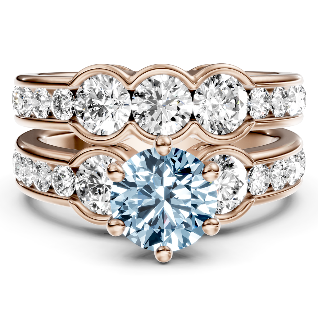 2.95-5.95 CT Round Cut Fancy Blue Diamonds - Bridal Set