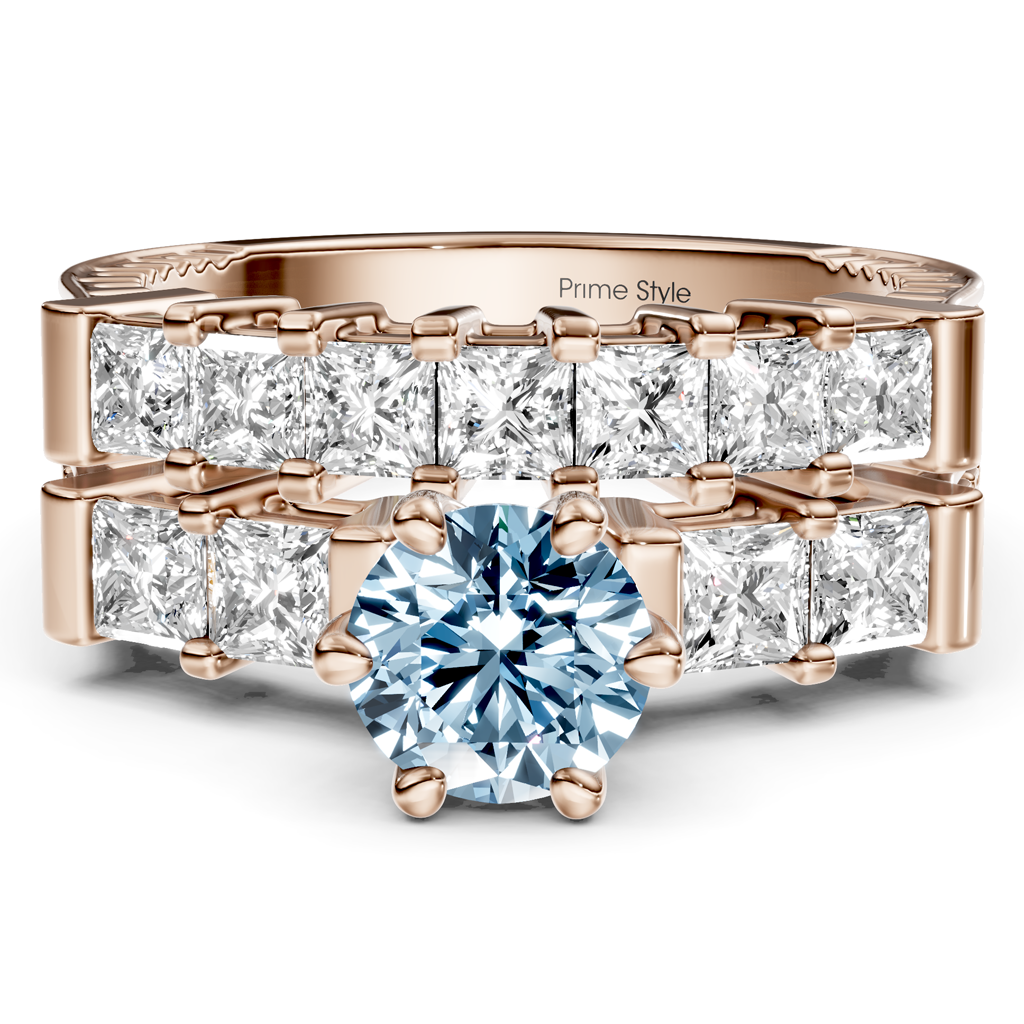 2.40-5.40 CT Princess Cut Fancy Blue Diamonds - Bridal Set