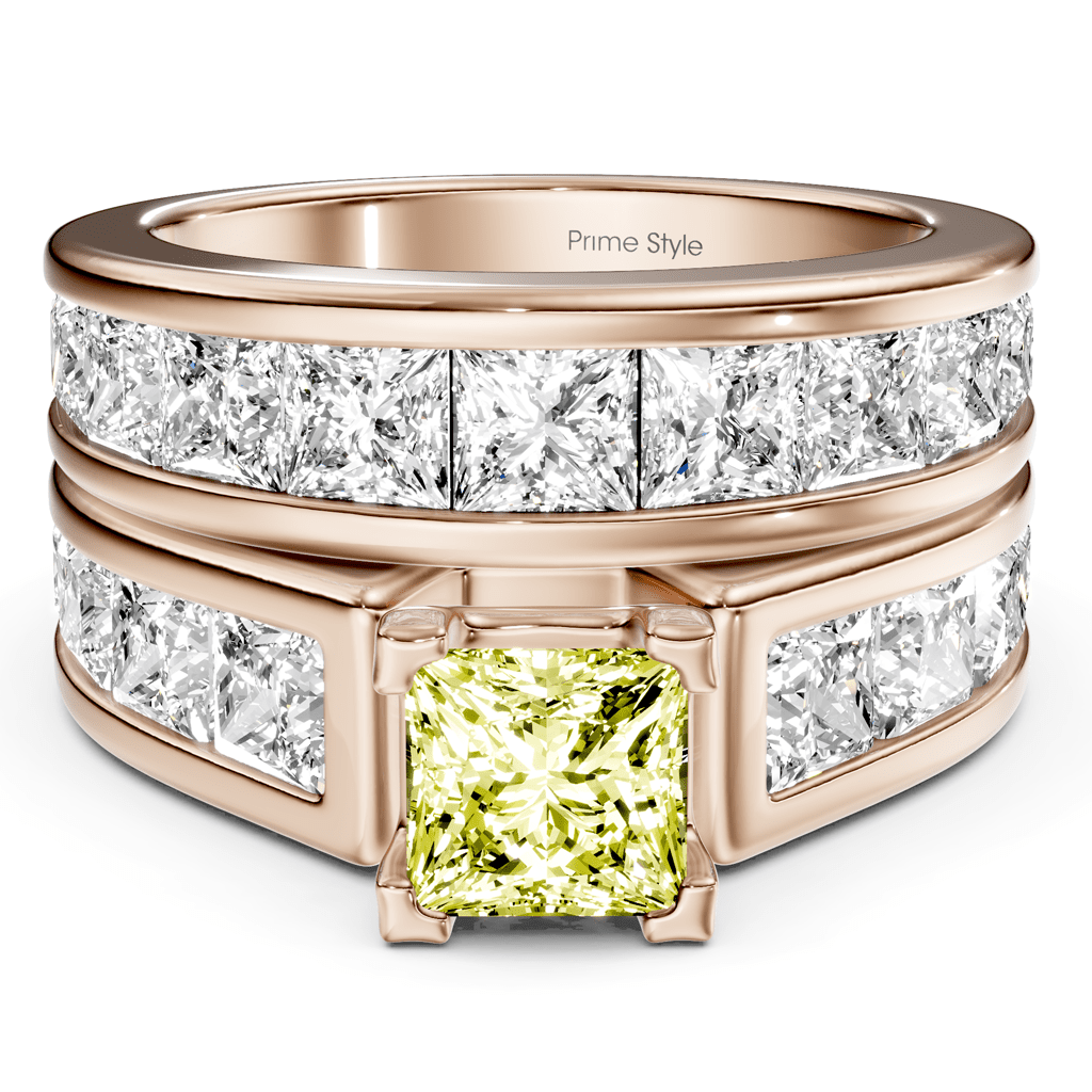 5.90 - 8.90 CT Princess Cut Fancy Yellow Diamonds - Bridal Set - Primestyle.com