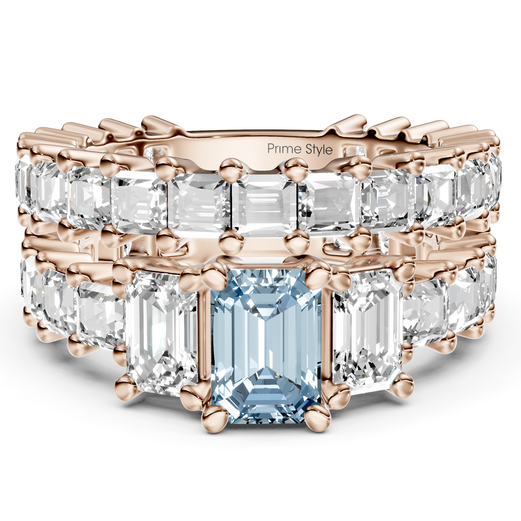 5.70-8.70 CT Emerald & Princess Cut Fancy Blue Diamonds - Bridal Set