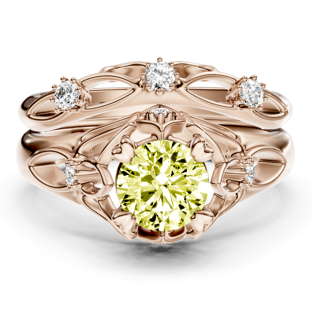 1.20 - 4.20 CT Round Cut Fancy Yellow Diamonds - Bridal Set - Primestyle.com