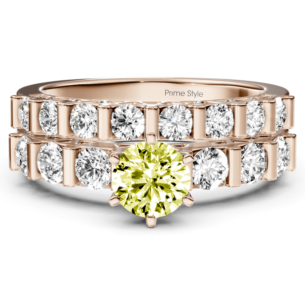 2.10 - 5.10 CT Round Cut Fancy Yellow Diamonds - Bridal Set - Primestyle.com
