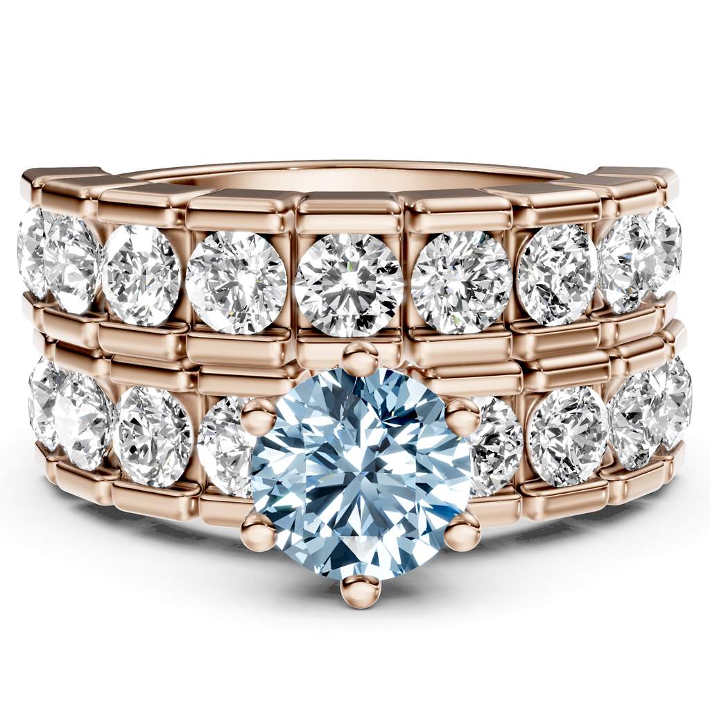 3.25-6.25 CT Round Cut Fancy Blue Diamonds - Bridal Set