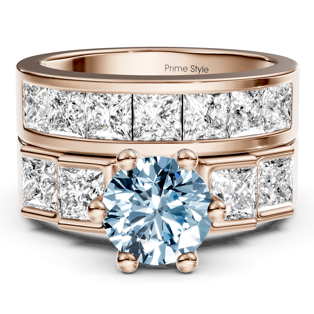 3.00-6.00 CT Princess & Round Cut Fancy Blue Diamonds - Bridal Set