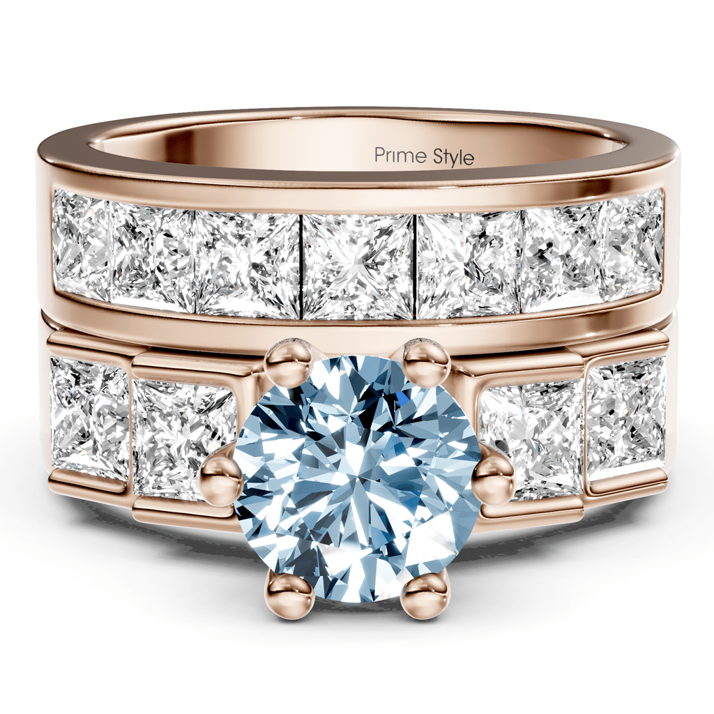 3.00 - 6.00 CT Princess & Round Cut Fancy Blue Diamonds - Bridal Set - Primestyle.com