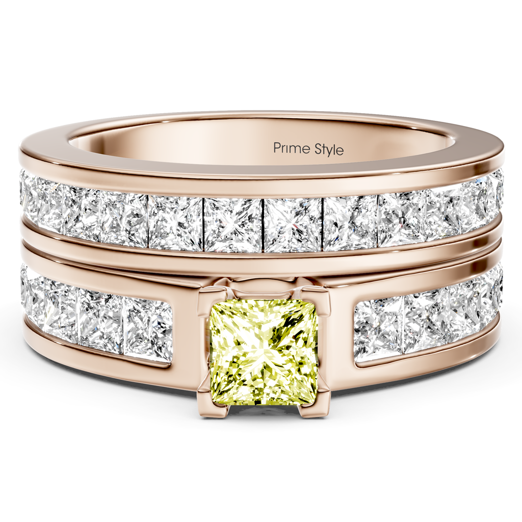 2.80-5.80 CT Princess Cut Fancy Yellow Diamonds - Bridal Set