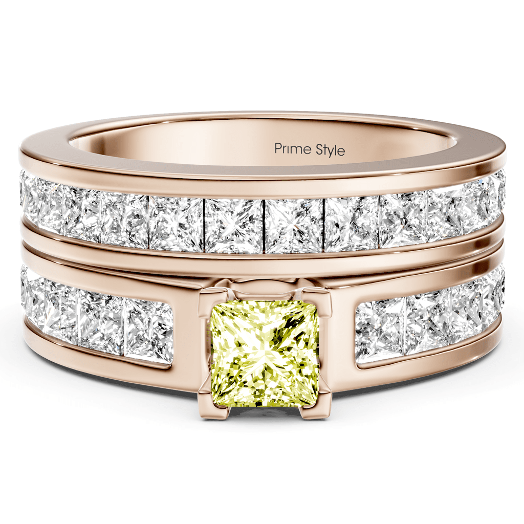 2.80 - 5.80 CT Princess Cut Fancy Yellow Diamonds - Bridal Set - Primestyle.com