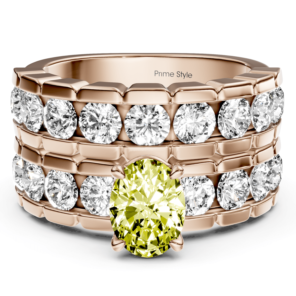 3.25 - 6.25 CT Oval & Round Cut Fancy Yellow Diamonds - Bridal Set - Primestyle.com