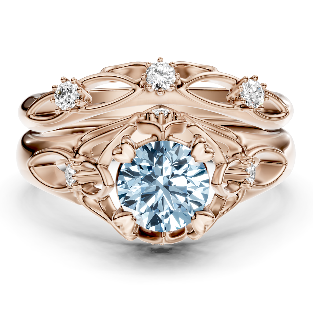 1.20-4.20 CT Round Cut Fancy Blue Diamonds - Bridal Set