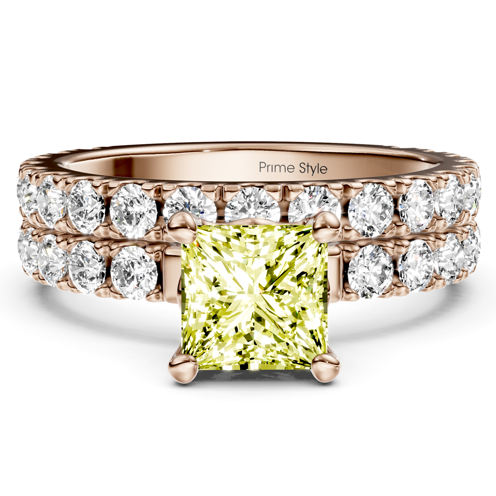 2.40-5.40 CT Princess & Round Cut Fancy Yellow Diamonds - Bridal Set