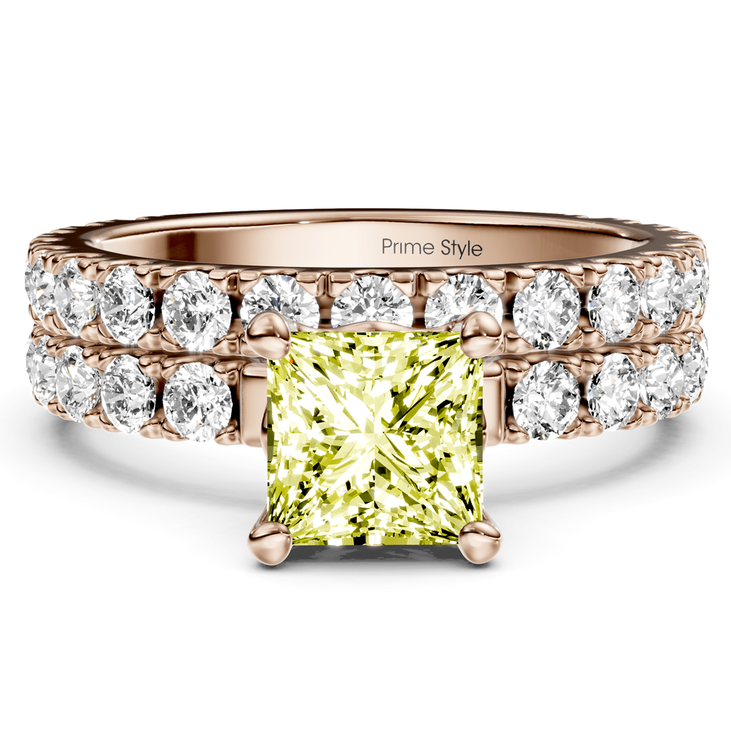 2.40-5.40 CT Princess & Round Cut Fancy Yellow Diamonds - Bridal Set