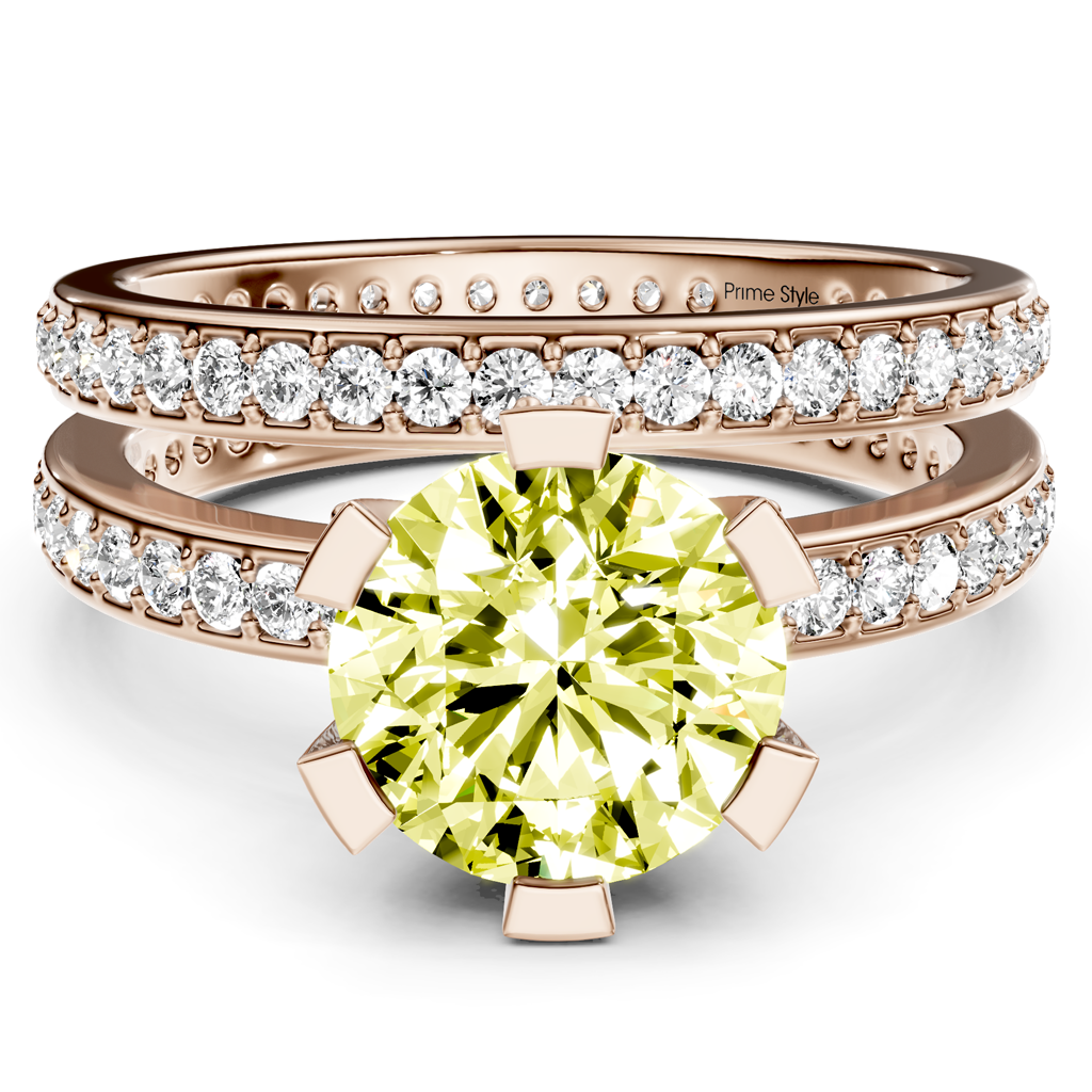 2.00-5.00 CT Round Cut Fancy Yellow Diamonds - Bridal Set