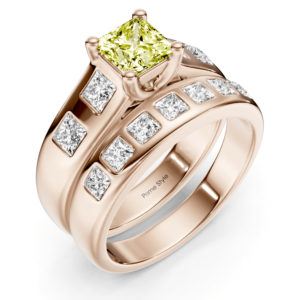1.95 - 4.95 CT Princess Cut Fancy Yellow Diamonds - Bridal Set - Primestyle.com