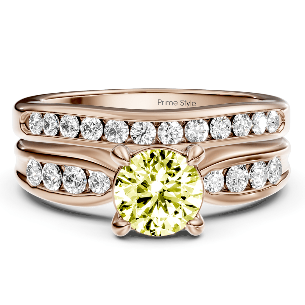 1.55-4.55 CT Round Cut Fancy Yellow Diamonds - Bridal Set
