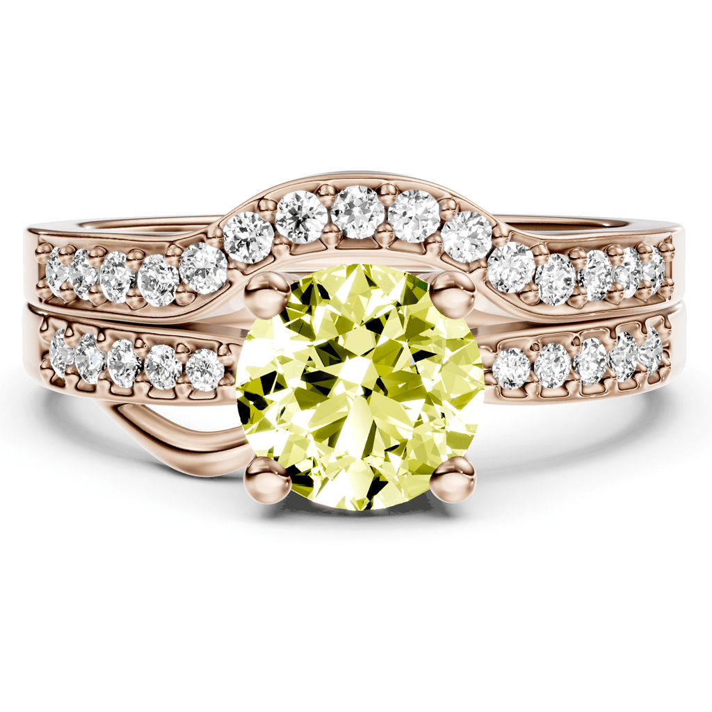 1.40 - 4.40 CT Round Cut Fancy Yellow Diamonds - Bridal Set - Primestyle.com