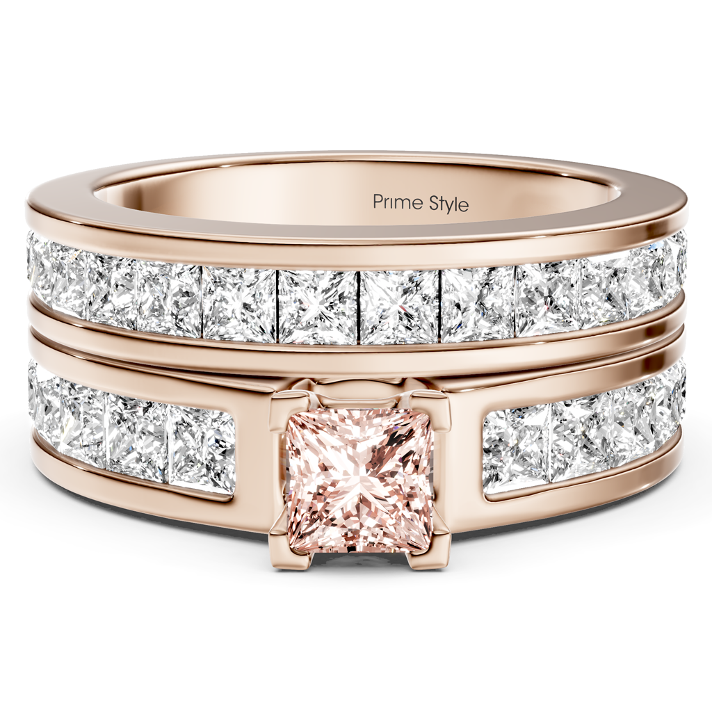 2.80-5.80 CT Princess Cut Fancy Pink Diamonds - Bridal Set