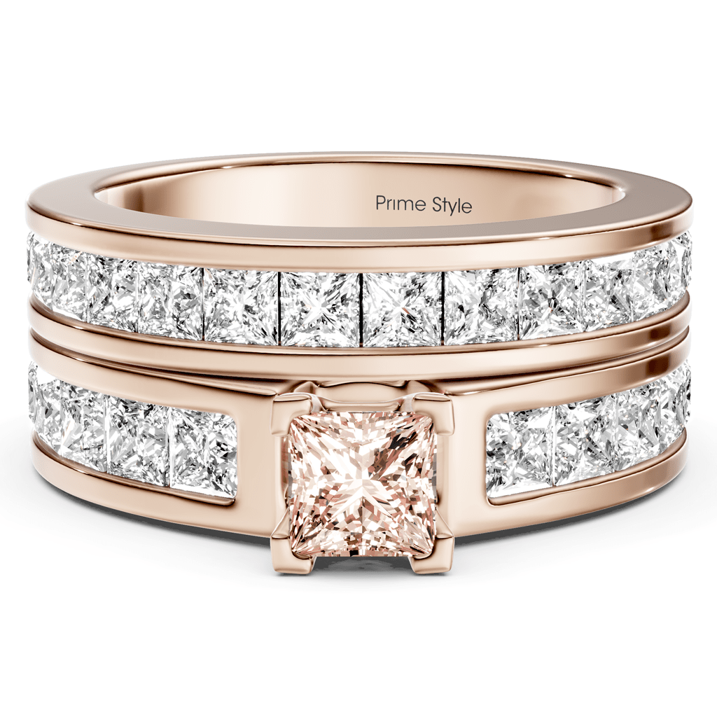 2.80 - 5.80 CT Princess Cut Fancy Pink Diamonds - Bridal Set - Primestyle.com