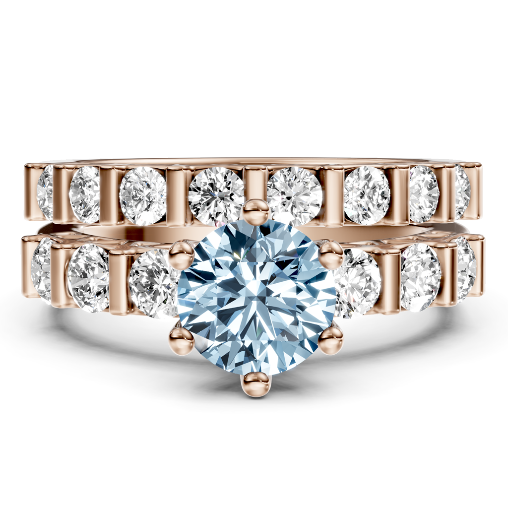 2.10-5.10 CT Round Cut Fancy Blue Diamonds - Bridal Set