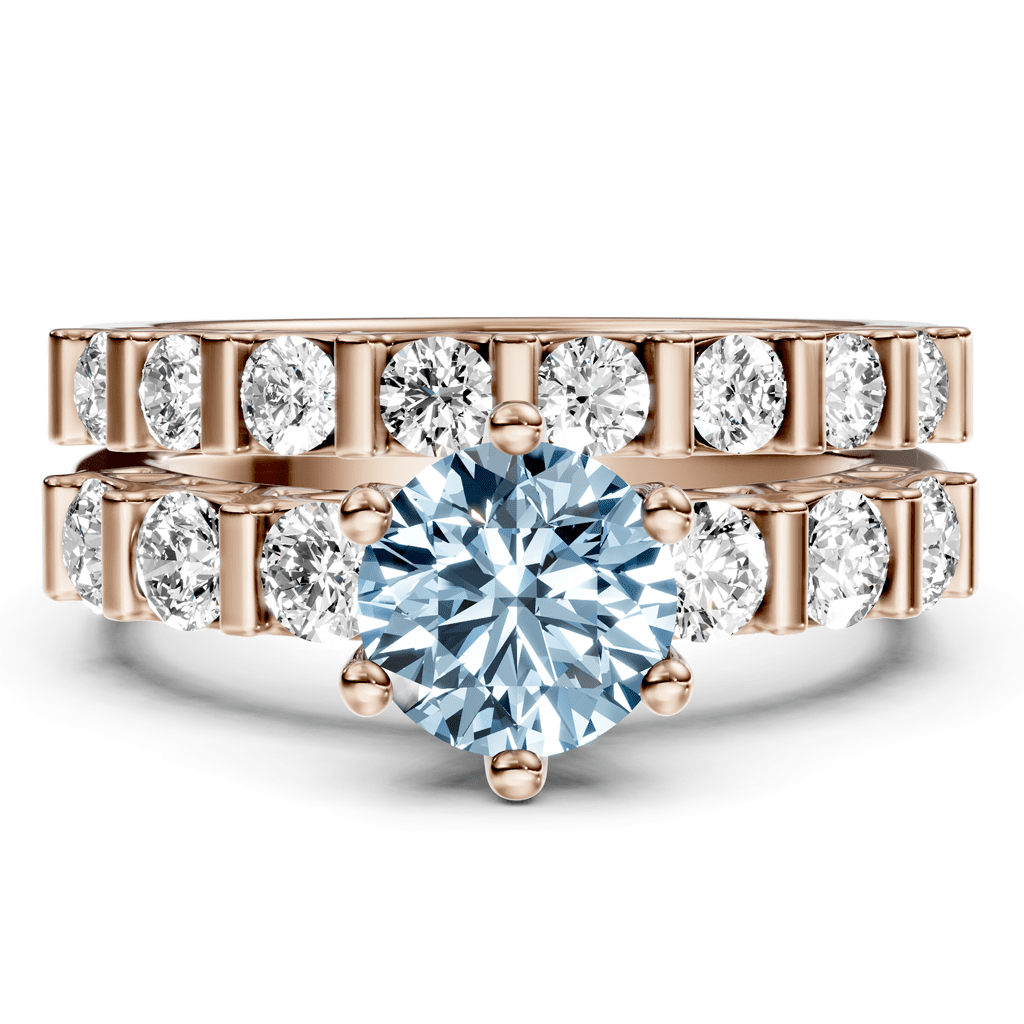 2.10 - 5.10 CT Round Cut Fancy Blue Diamonds - Bridal Set - Primestyle.com