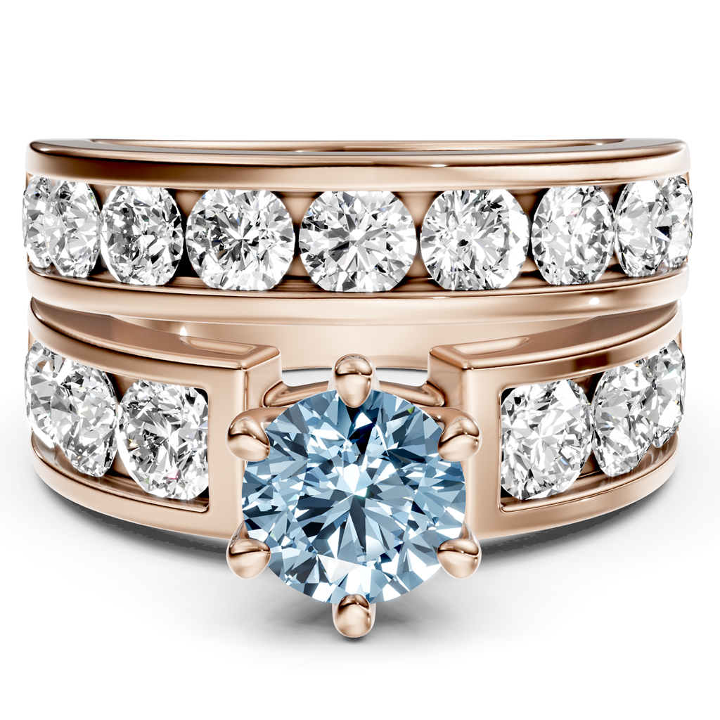 3.85-6.85 CT Round Cut Fancy Blue Diamonds - Bridal Set