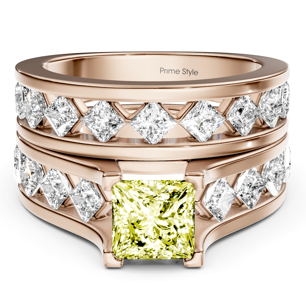 2.70-5.70 CT Princess Cut Fancy Yellow Diamonds - Bridal Set