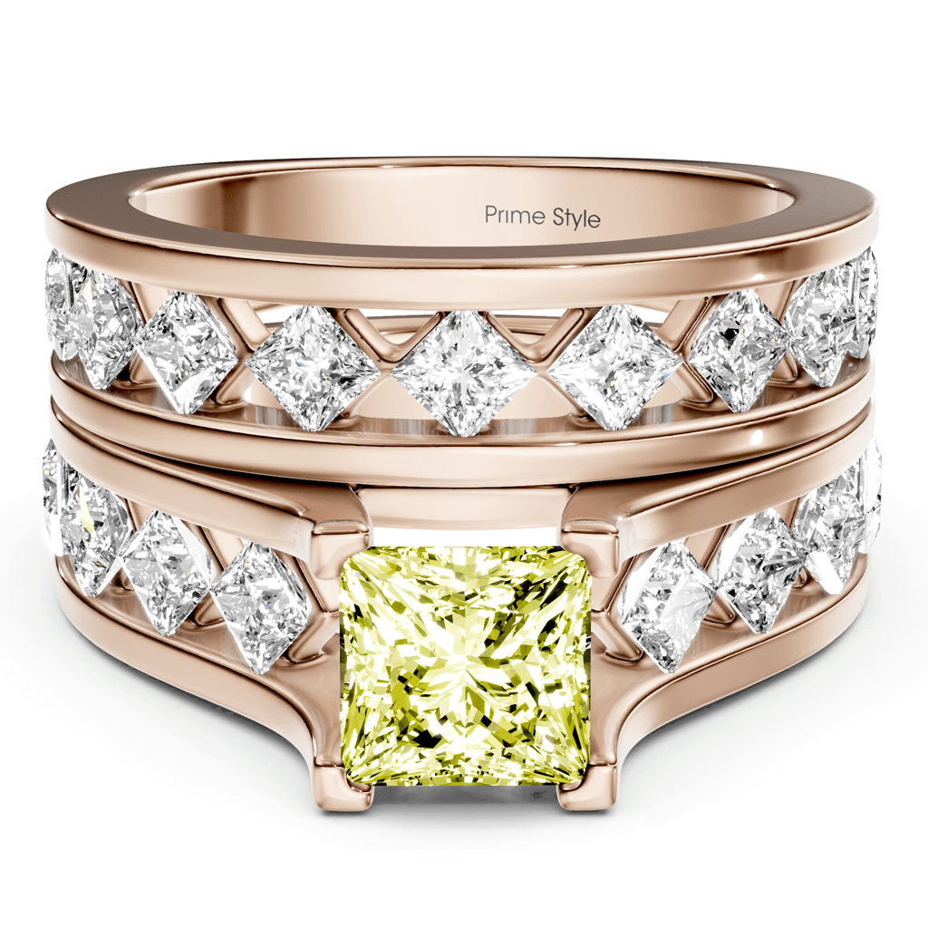 2.70 - 5.70 CT Princess Cut Fancy Yellow Diamonds - Bridal Set - Primestyle.com