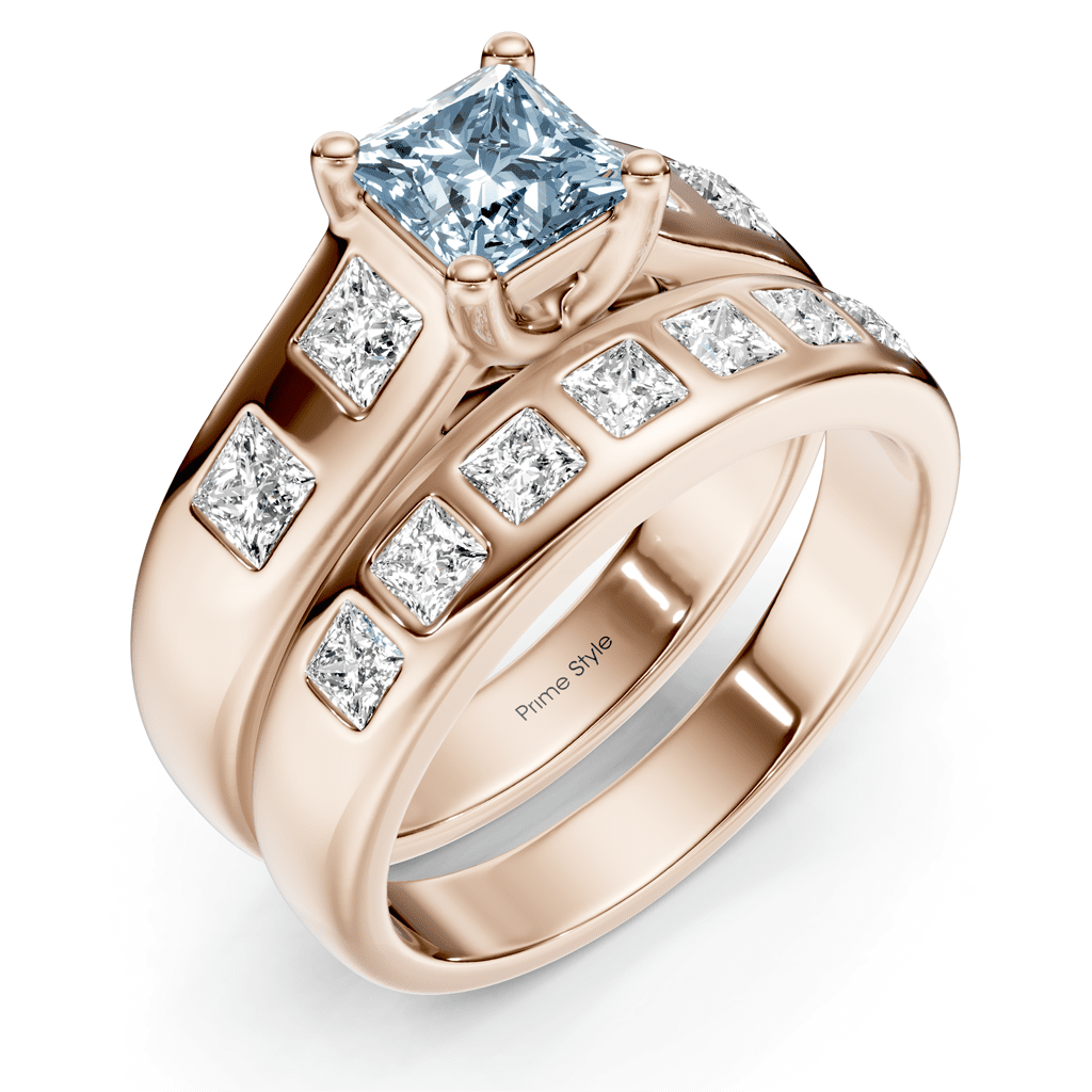 1.95 - 4.95 CT Princess Cut Fancy Blue Diamonds - Bridal Set - Primestyle.com