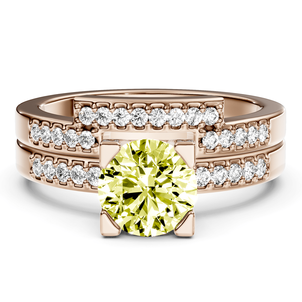 1.25 - 4.25 CT Round Cut Fancy Yellow Diamonds - Bridal Set - Primestyle.com