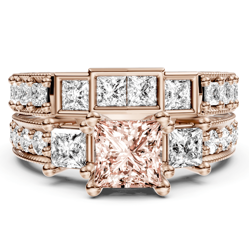 2.50 - 5.50 CT Princess & Round Cut Fancy Pink Diamonds - Bridal Set - Primestyle.com