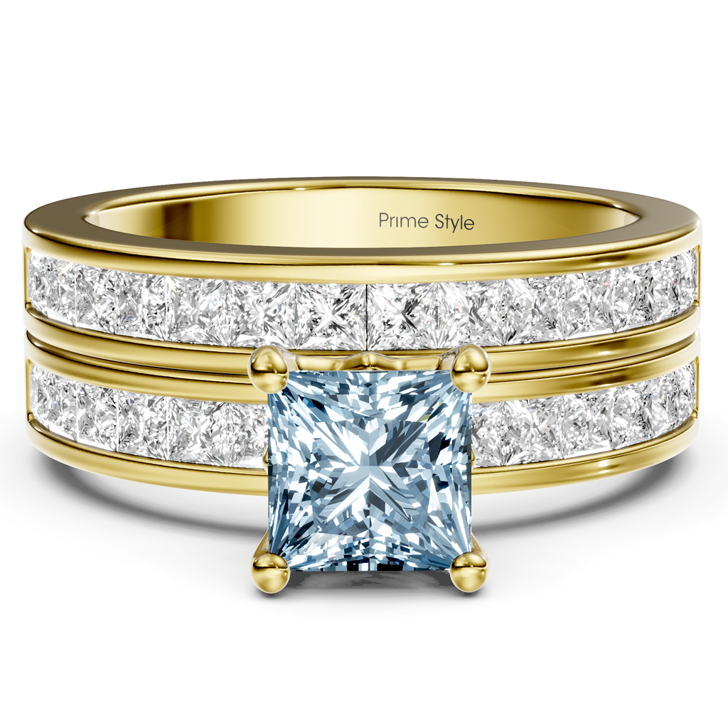 2.75-5.75 CT Princess Cut Fancy Blue Diamonds - Bridal Set