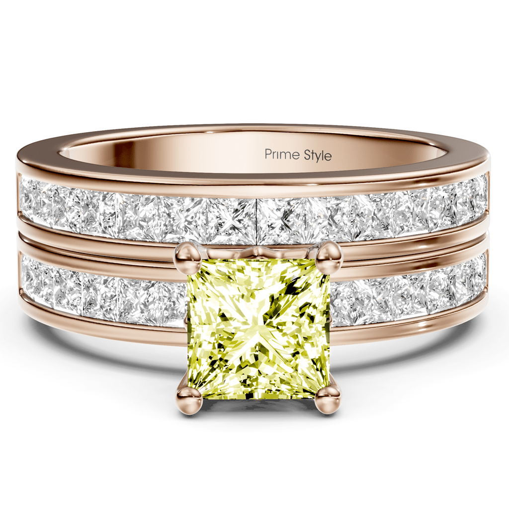 2.75 - 5.75 CT Princess Cut Fancy Yellow Diamonds - Bridal Set - Primestyle.com