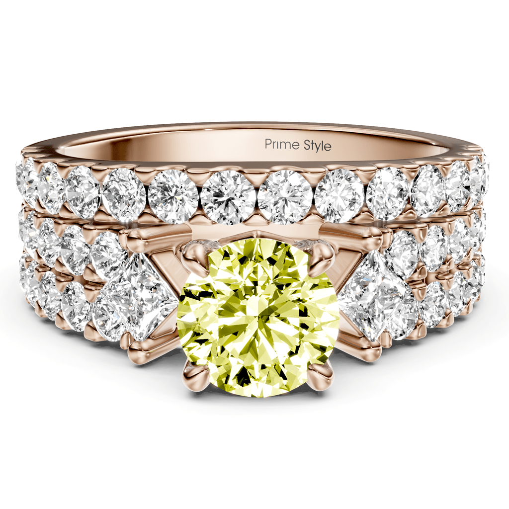 2.55 - 5.55 CT Princess & Round Cut Fancy Yellow Diamonds - Bridal Set - Primestyle.com