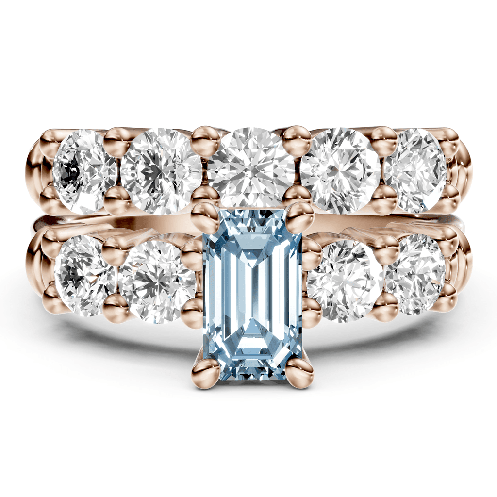 2.40 - 5.40 CT Emerald & Round Cut Fancy Blue Diamonds - Bridal Set - Primestyle.com
