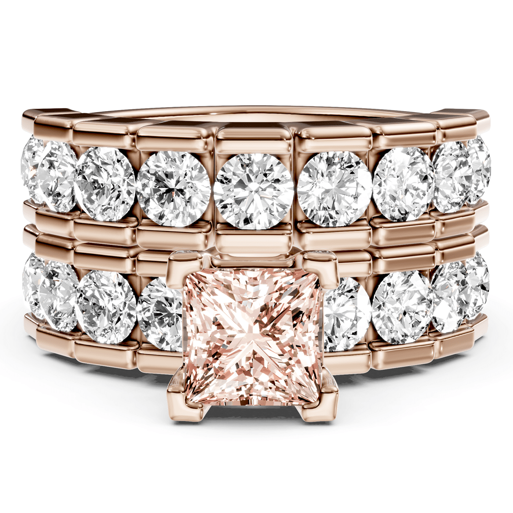 3.25-6.25 CT Princess & Round Cut Fancy Pink Diamonds - Bridal Set