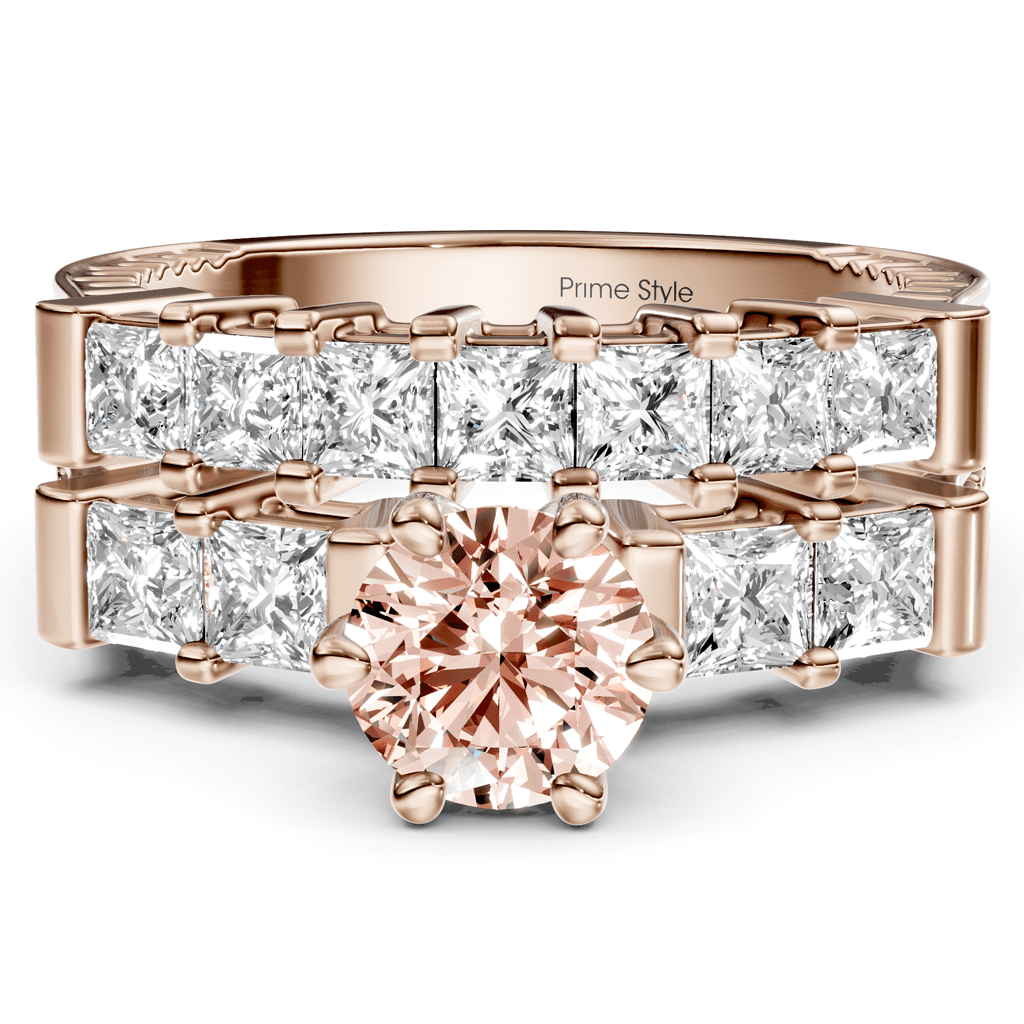 2.40 - 5.40 CT Princess Cut Fancy Pink Diamonds - Bridal Set - Primestyle.com