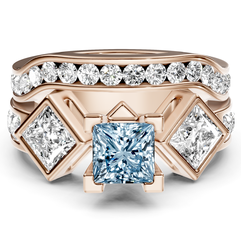 2.65-5.65 CT Princess & Round Cut Fancy Blue Diamonds - Bridal Set