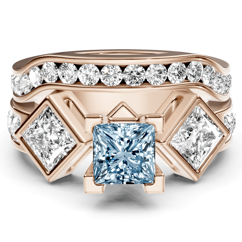 2.65-5.65 CT Princess & Round Cut Fancy Blue Diamonds - Bridal Set