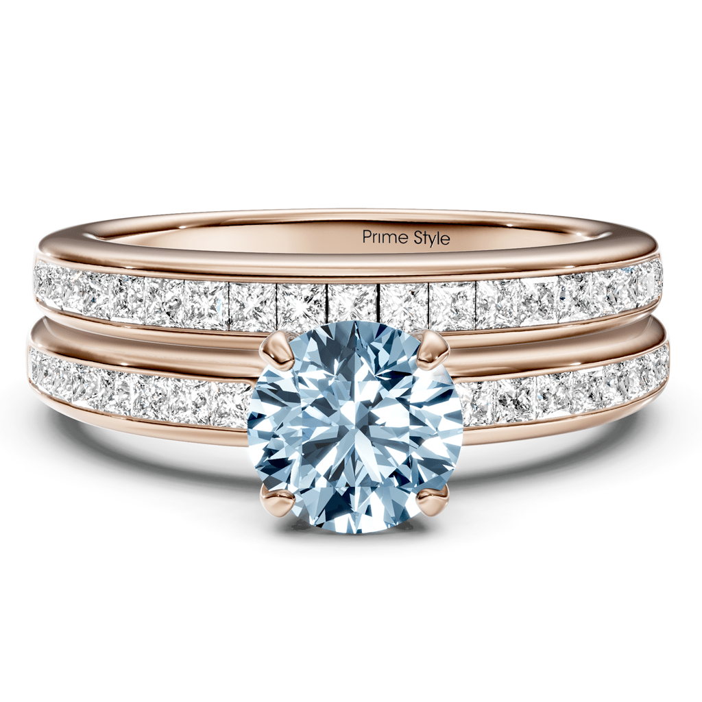 1.85-4.85 CT Princess & Round Cut Fancy Blue Diamonds - Bridal Set