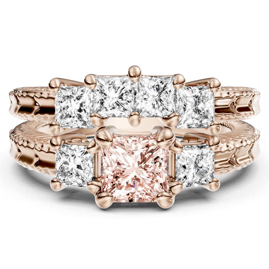 2.25-5.25 CT Princess Cut Fancy Pink Diamonds - Bridal Set