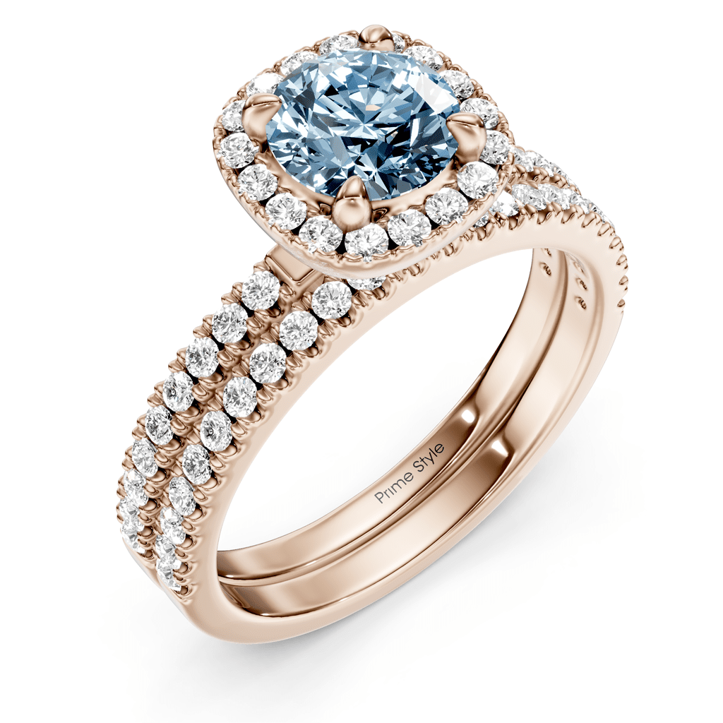 1.65 - 4.65 CT Round Cut Fancy Blue Diamonds - Bridal Set - Primestyle.com