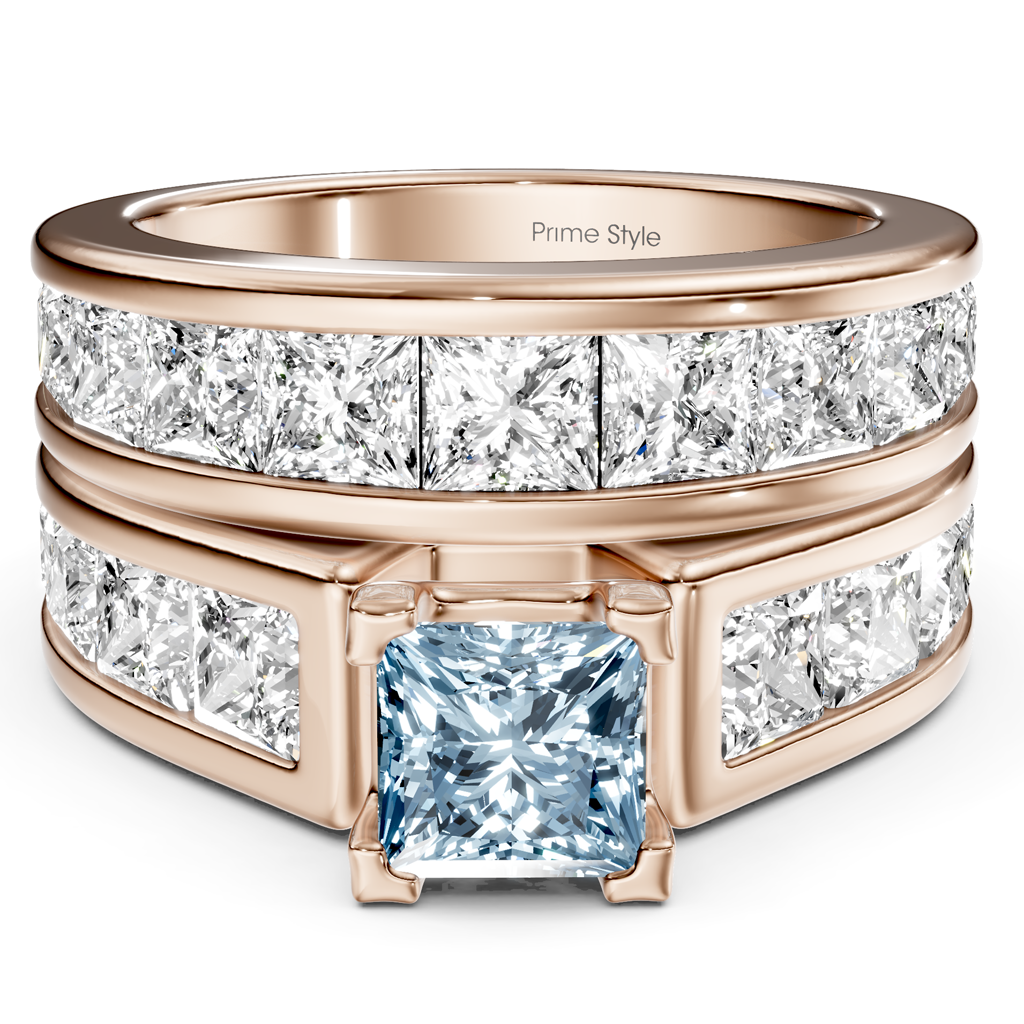 5.90-8.90 CT Princess Cut Fancy Blue Diamonds - Bridal Set