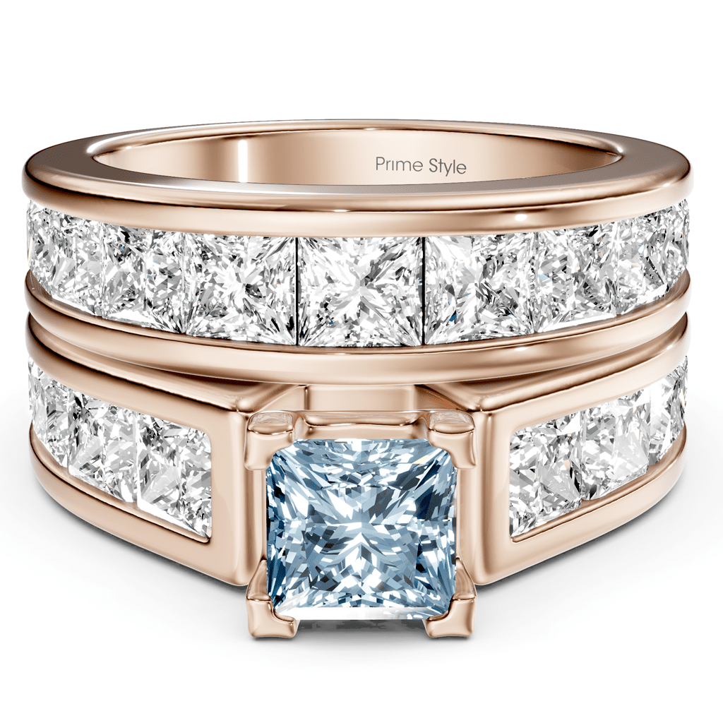 5.90-8.90 CT Princess Cut Fancy Blue Diamonds - Bridal Set