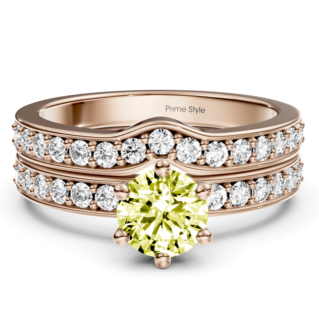 1.60-4.60 CT Round Cut Fancy Yellow Diamonds - Bridal Set