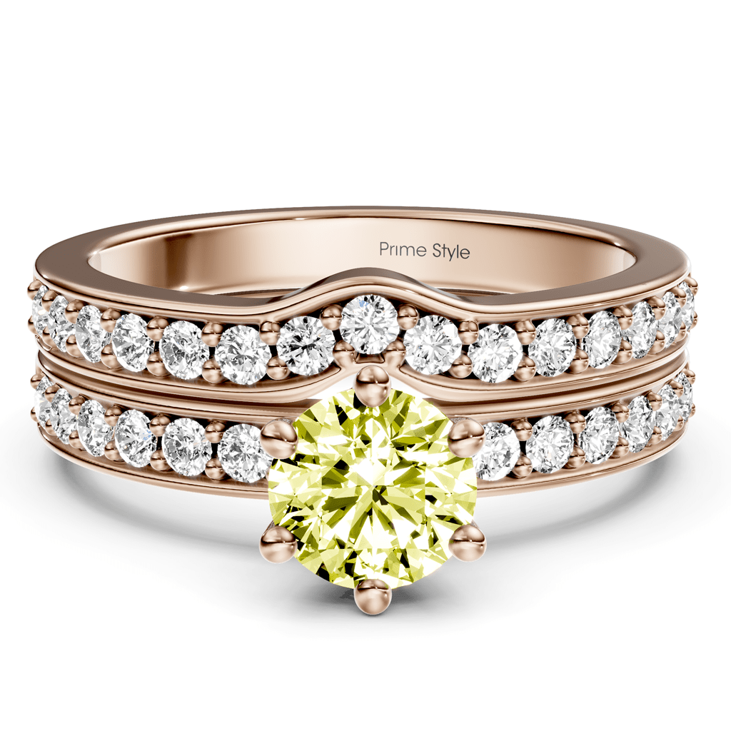 1.60 - 4.60 CT Round Cut Fancy Yellow Diamonds - Bridal Set - Primestyle.com