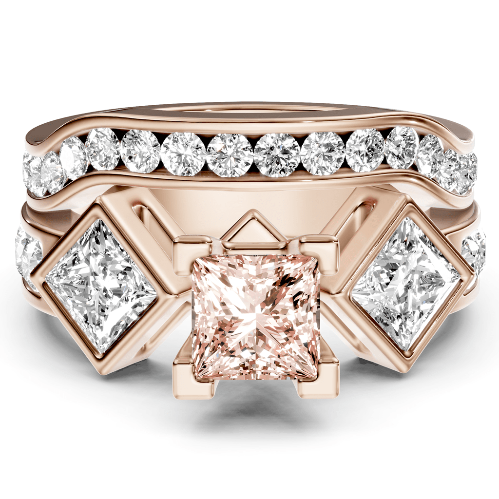 2.65 - 5.65 CT Princess & Round Cut Fancy Pink Diamonds - Bridal Set - Primestyle.com