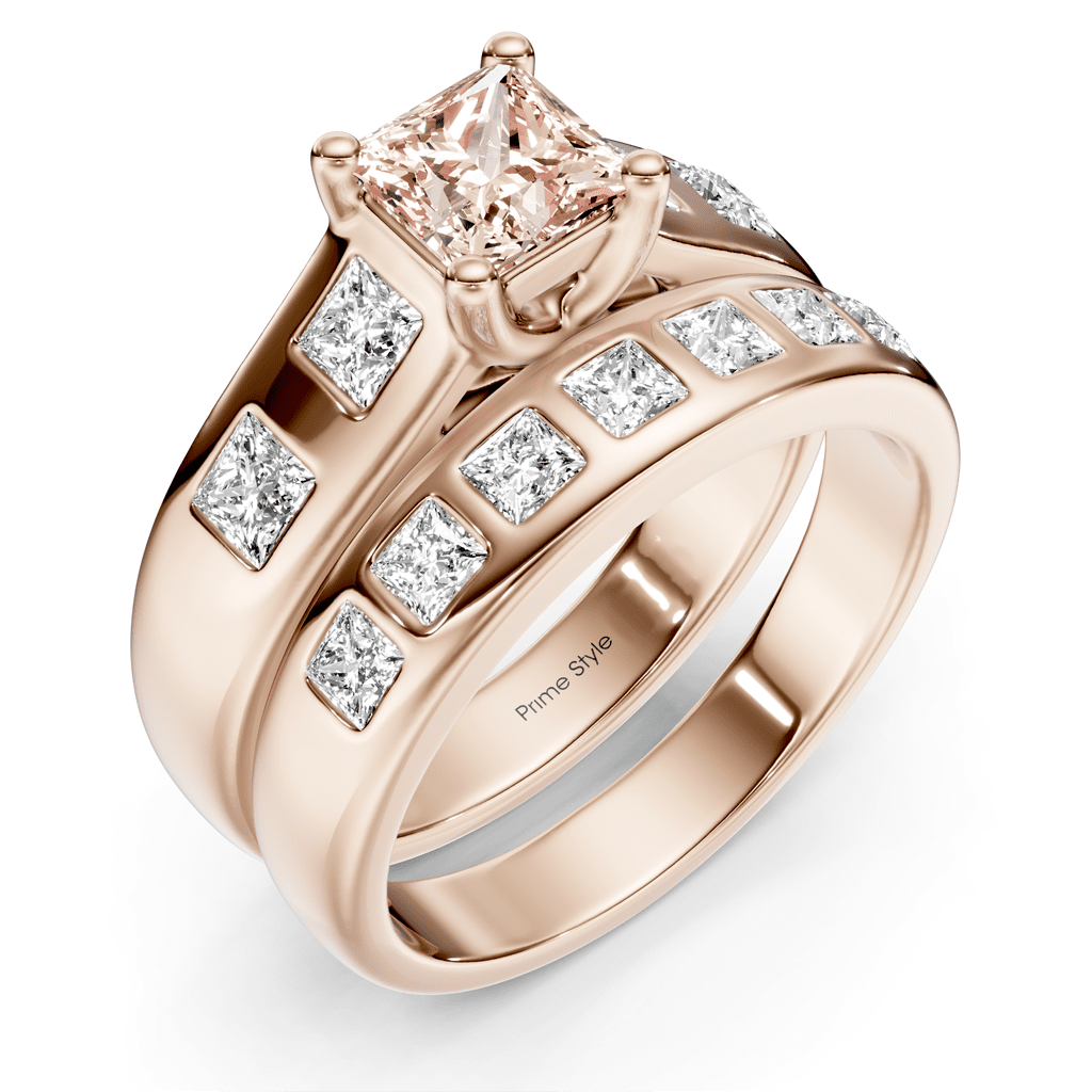 1.95-4.95 CT Princess Cut Fancy Pink Diamonds - Bridal Set